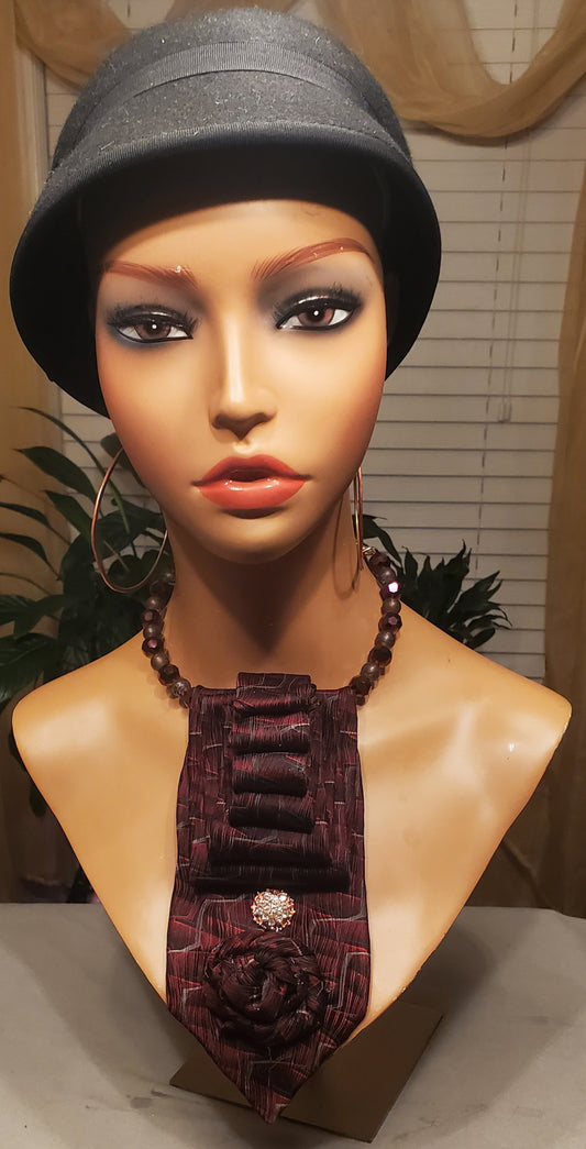 Deep Maroon Necktie Necklace w/Pendant