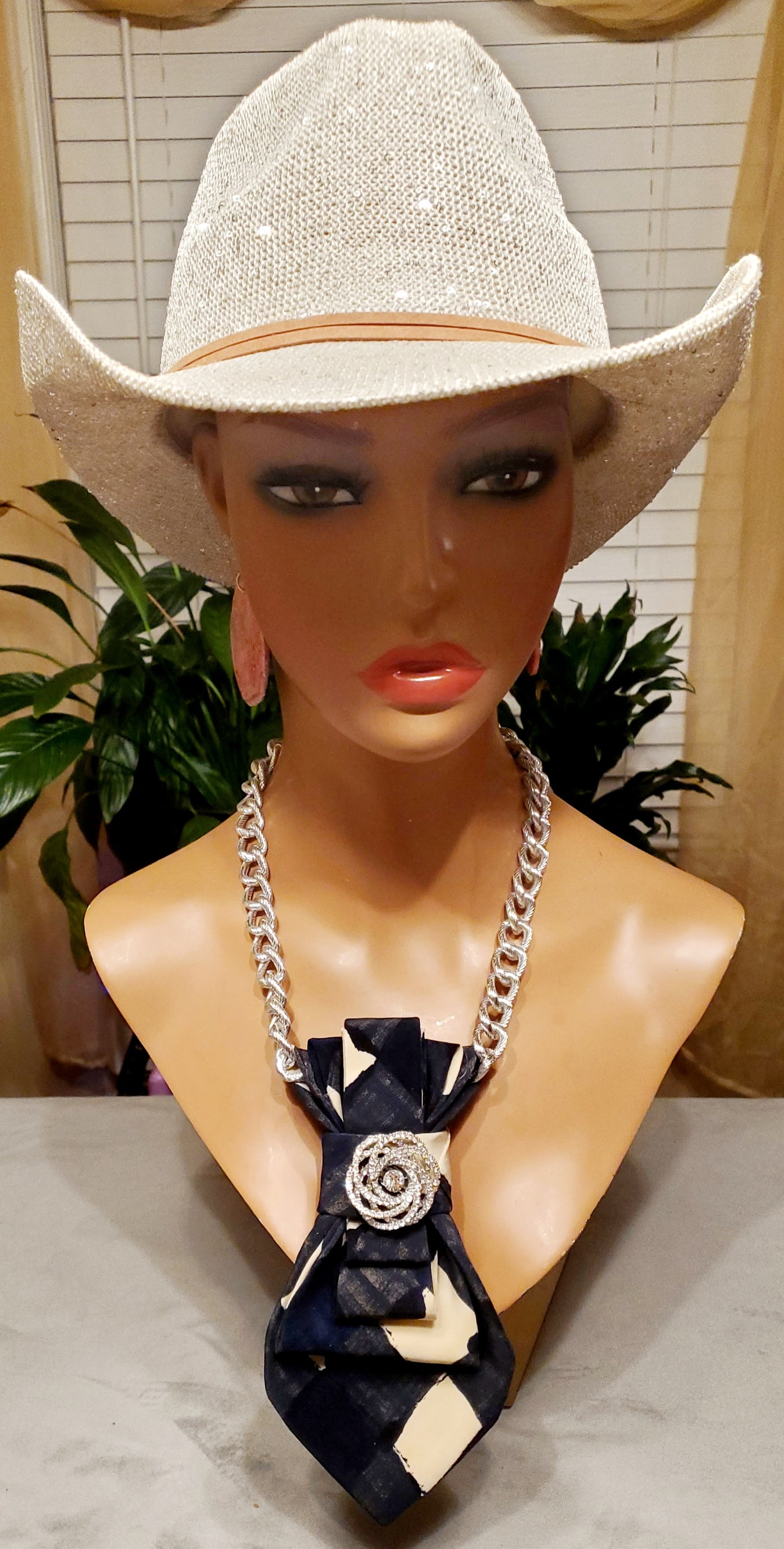 Navy Blue, Black, White Chained Necktie Necklace