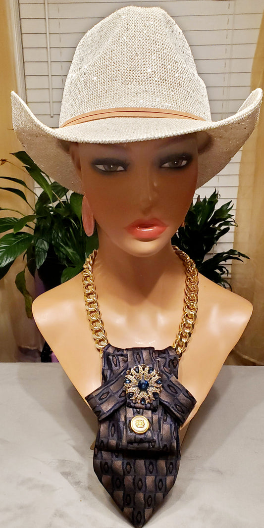 Navy Blue & Black Abstract Chained Necktie Necklace