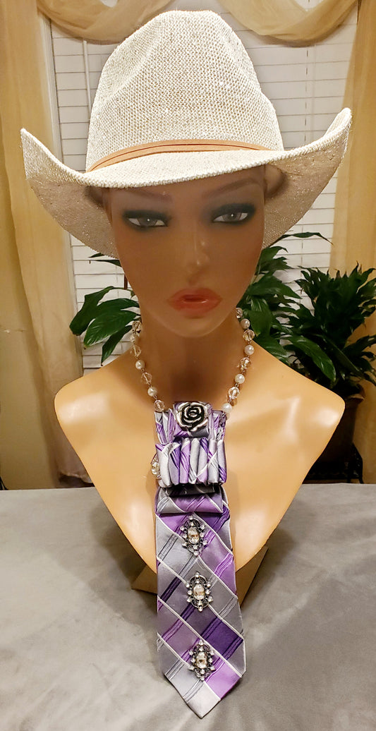 Luscious Lavender Plaid Necktie Necklace