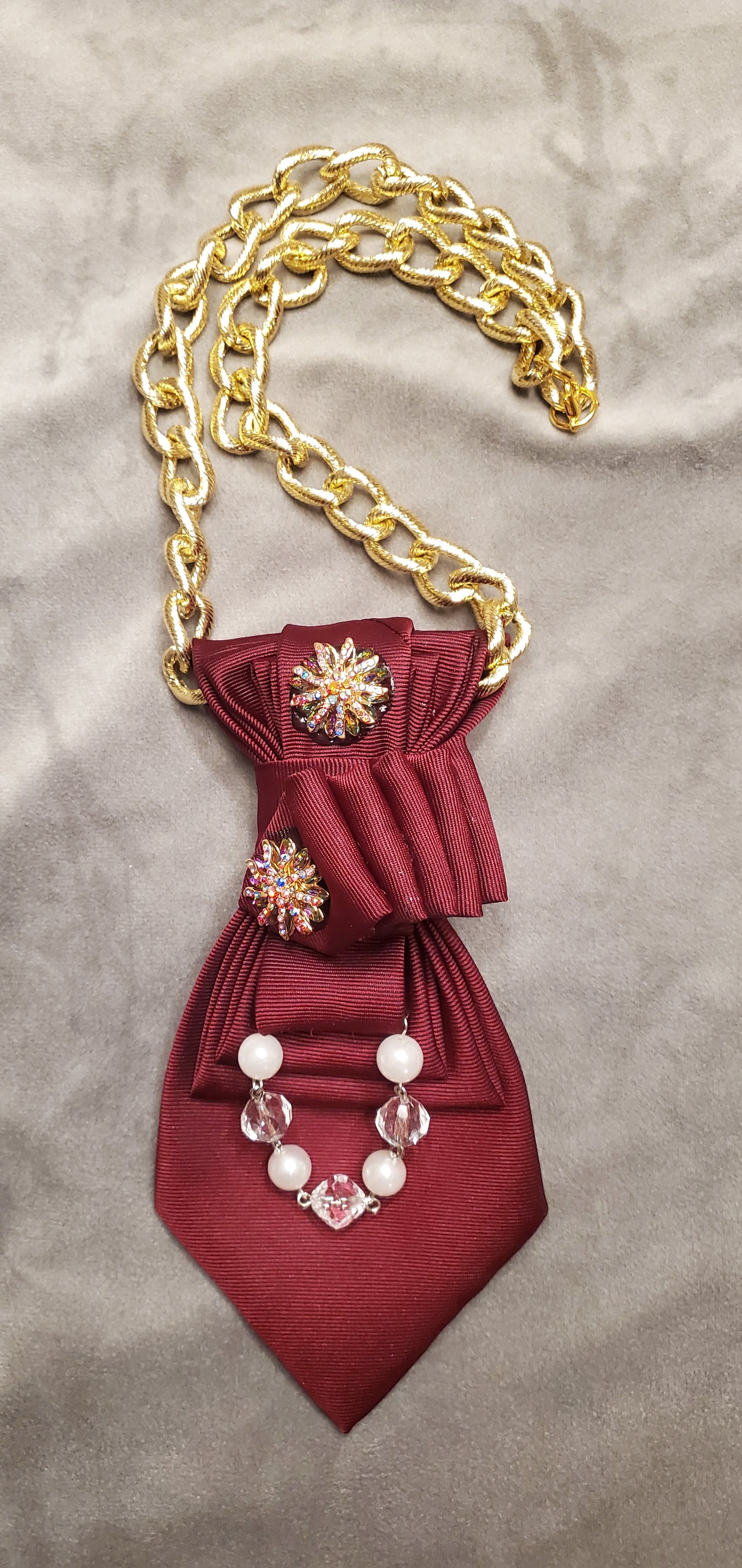 Crimson Bordeaux Necktie Necklace