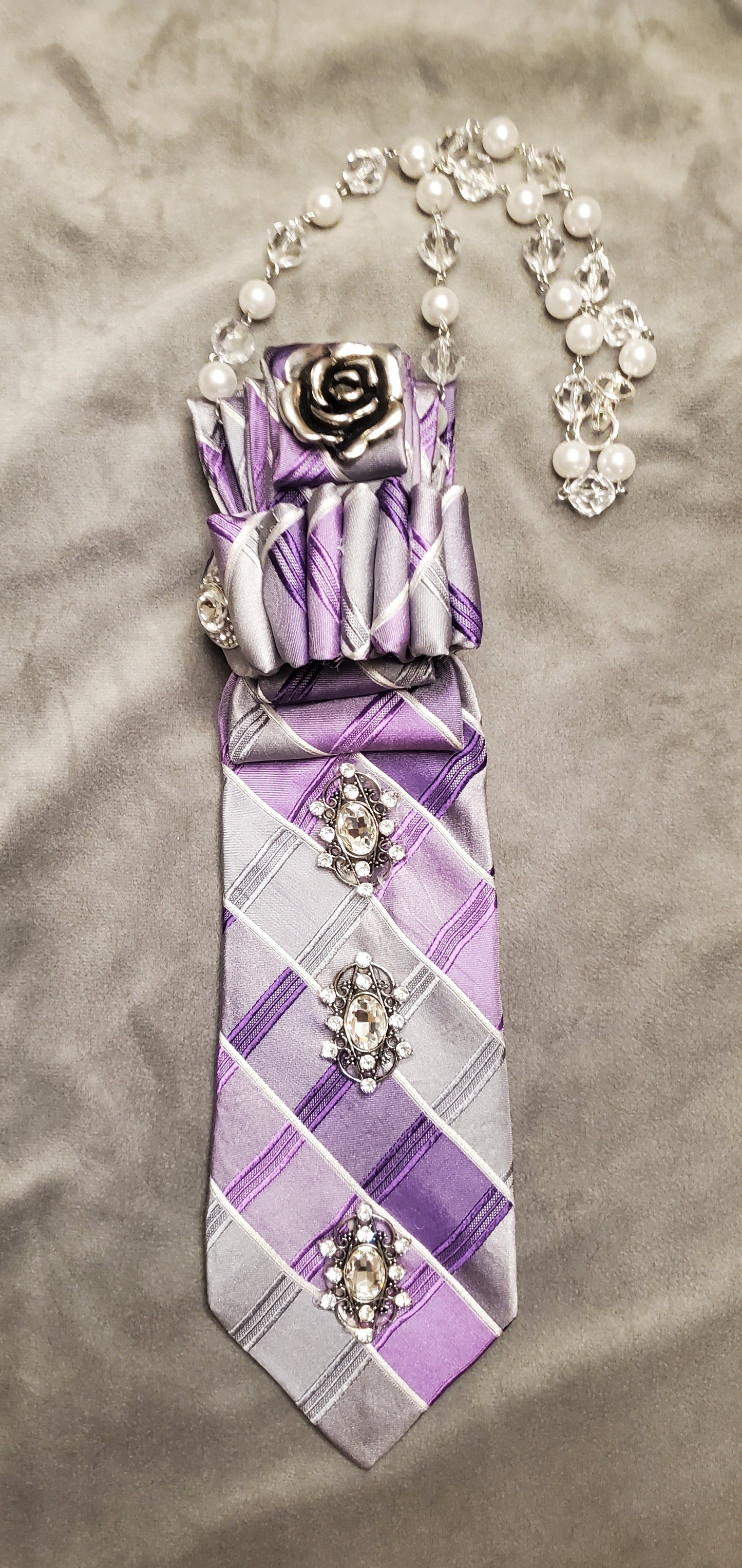 Luscious Lavender Plaid Necktie Necklace