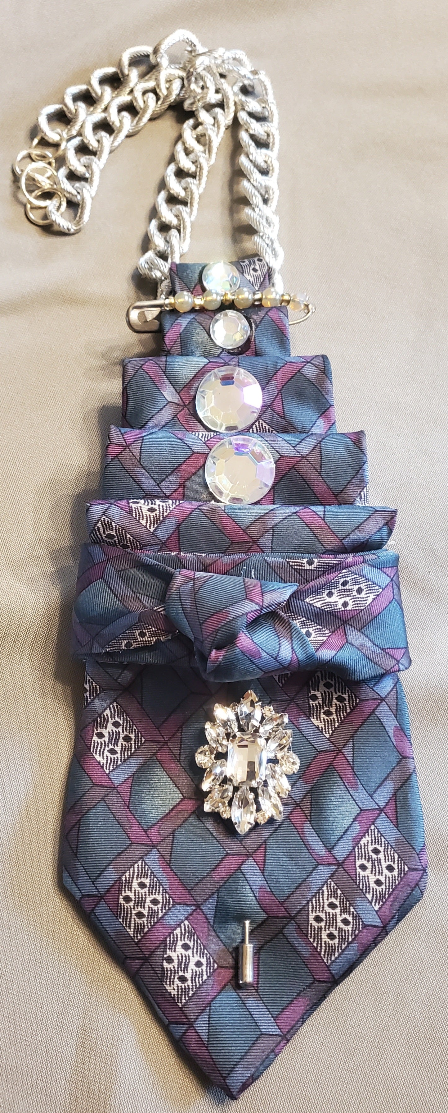 Lavender Teal Necktie Necklace