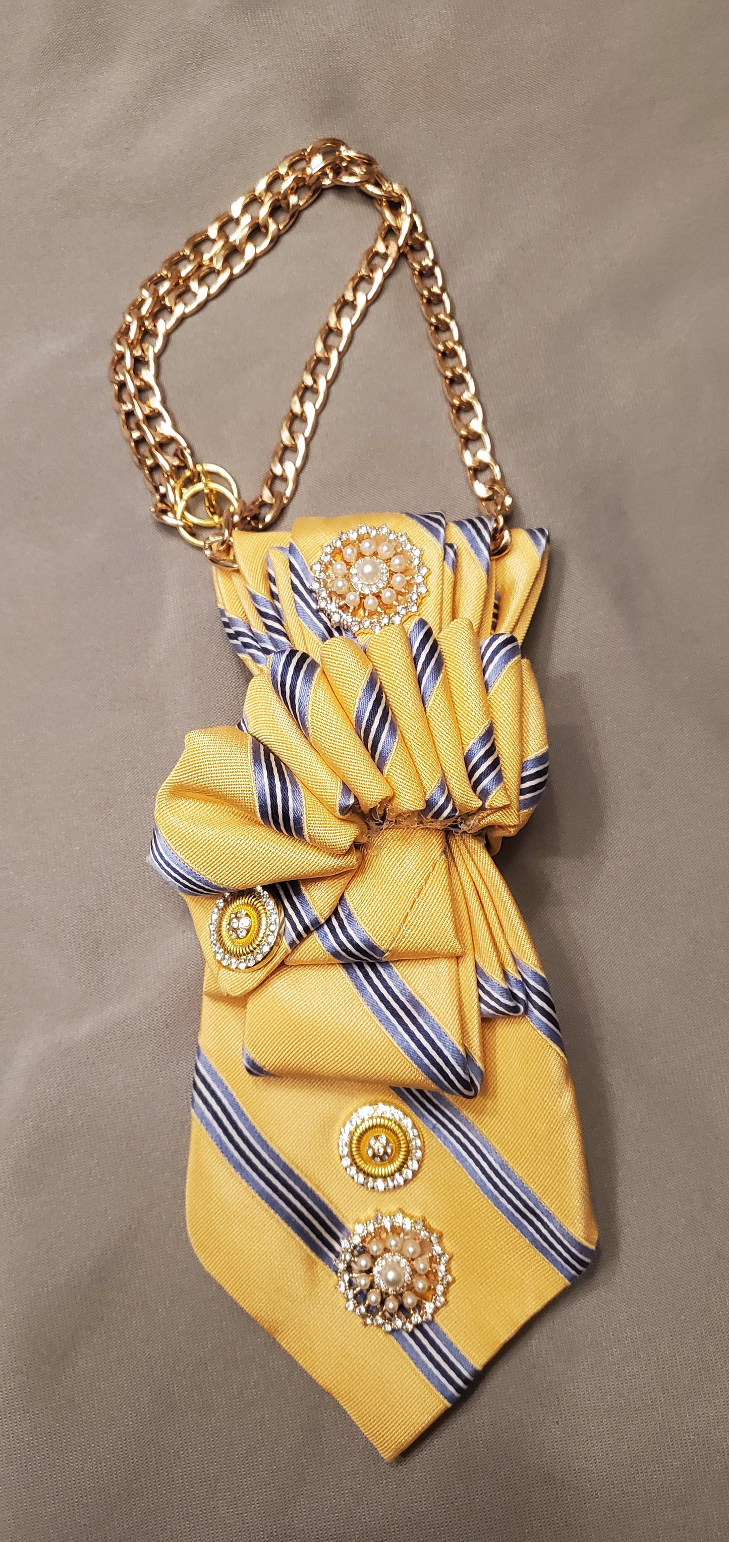 Yellow and Blue Ribbed Necktie Necklace