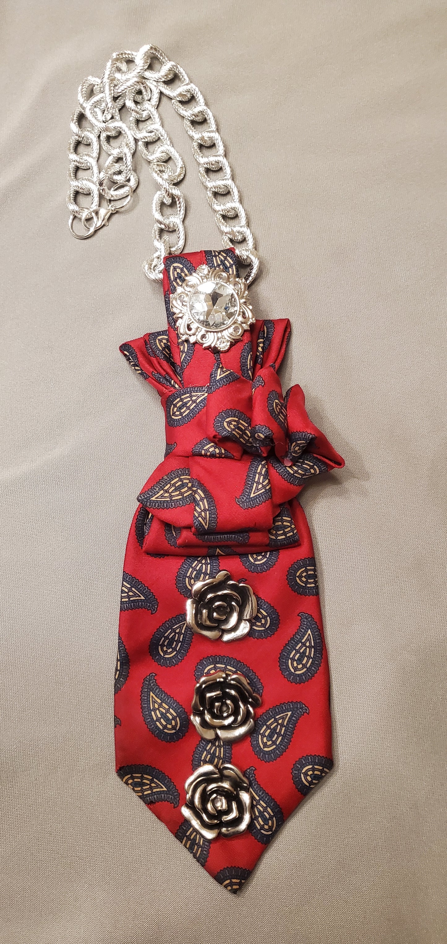 Crimson Red  & Boldly Paisley Necktie Necklace