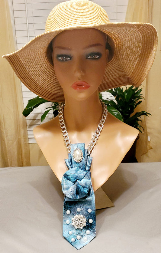 Paisley Blues Necktie Necklace