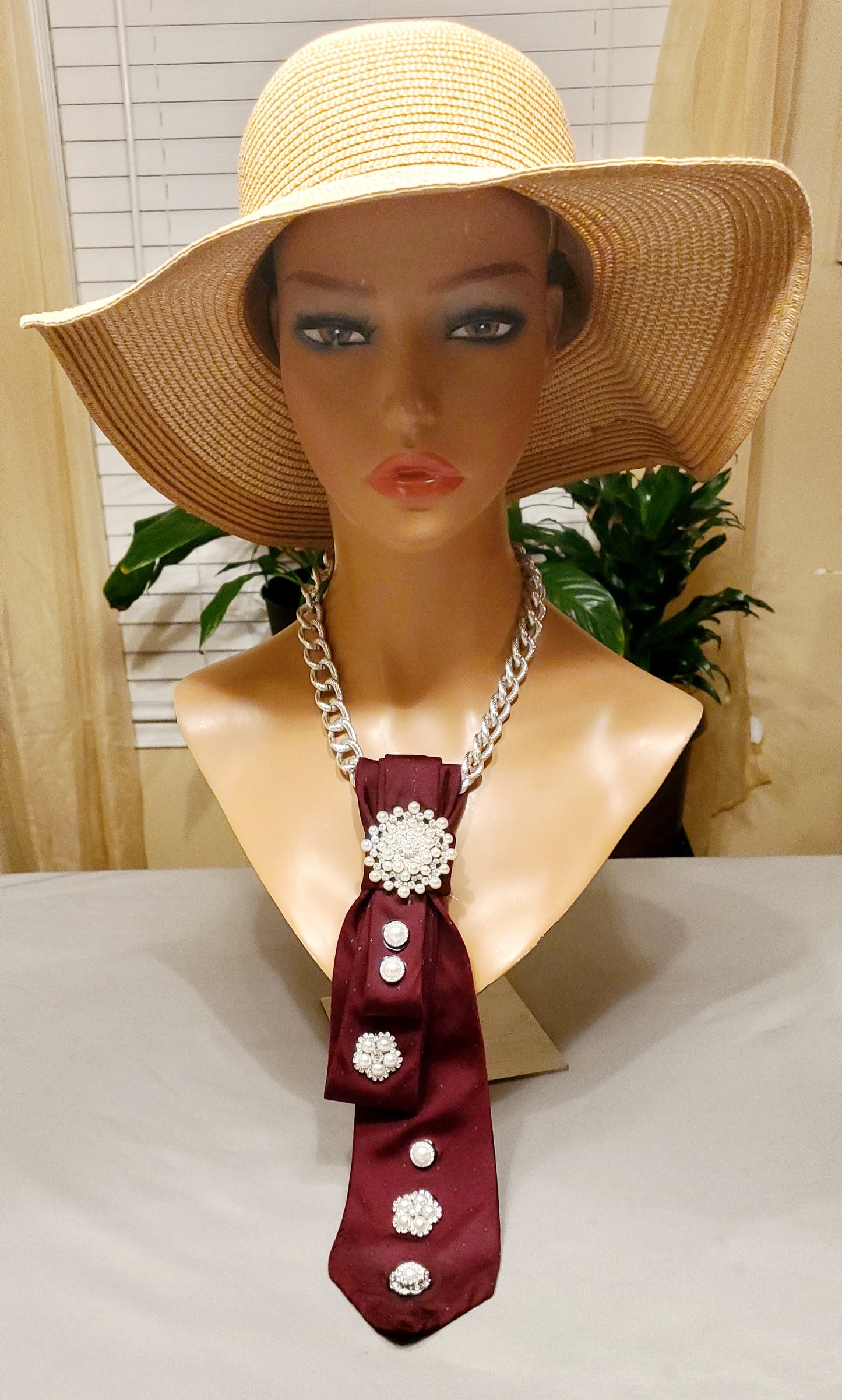 Bordeaux Red Necktie Necklace