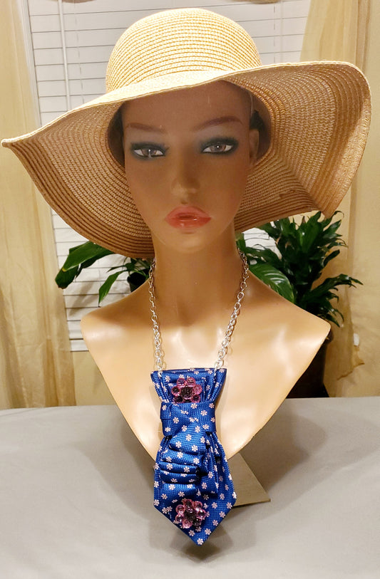 Royal Blue Petal Pink Necktie Necklace