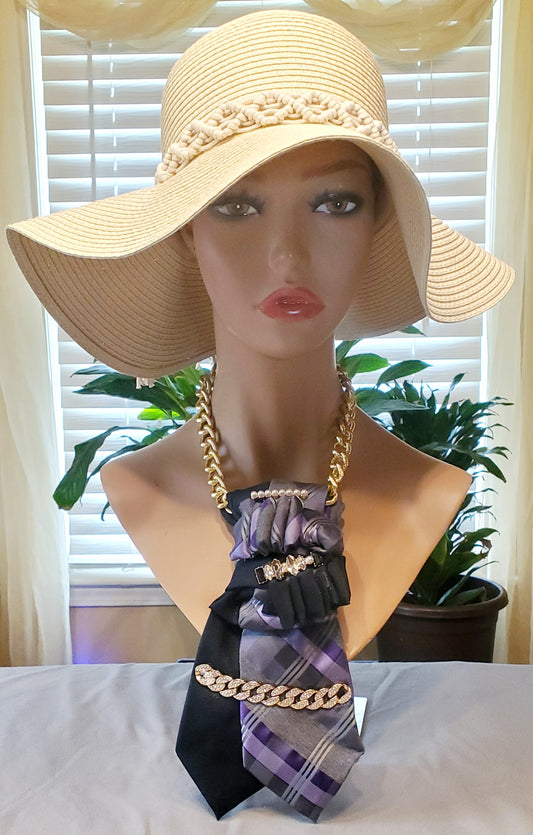 Sapphire & Plum Plaid Necktie Necklace