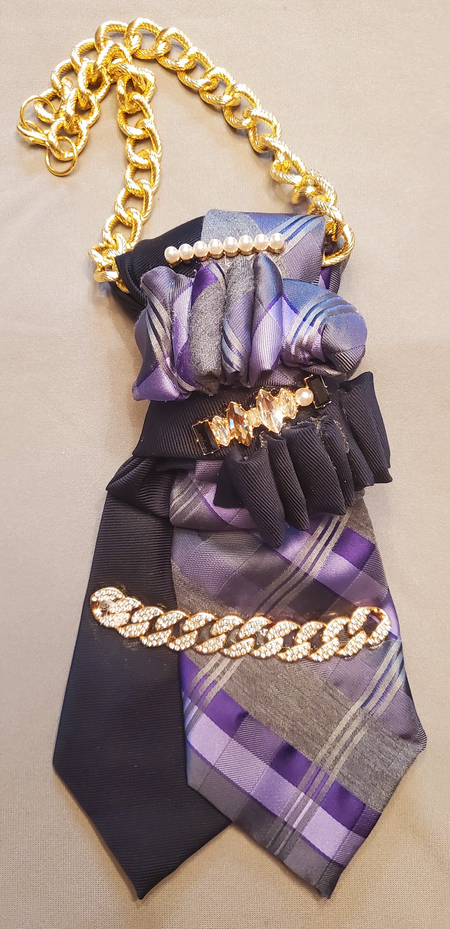 Sapphire & Plum Plaid Necktie Necklace