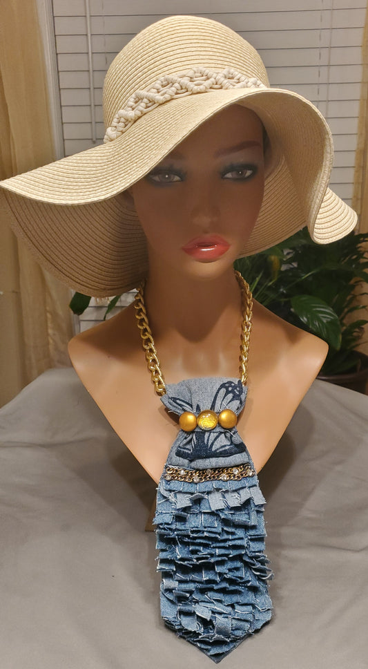 Denim Fringed Necktie Necklace