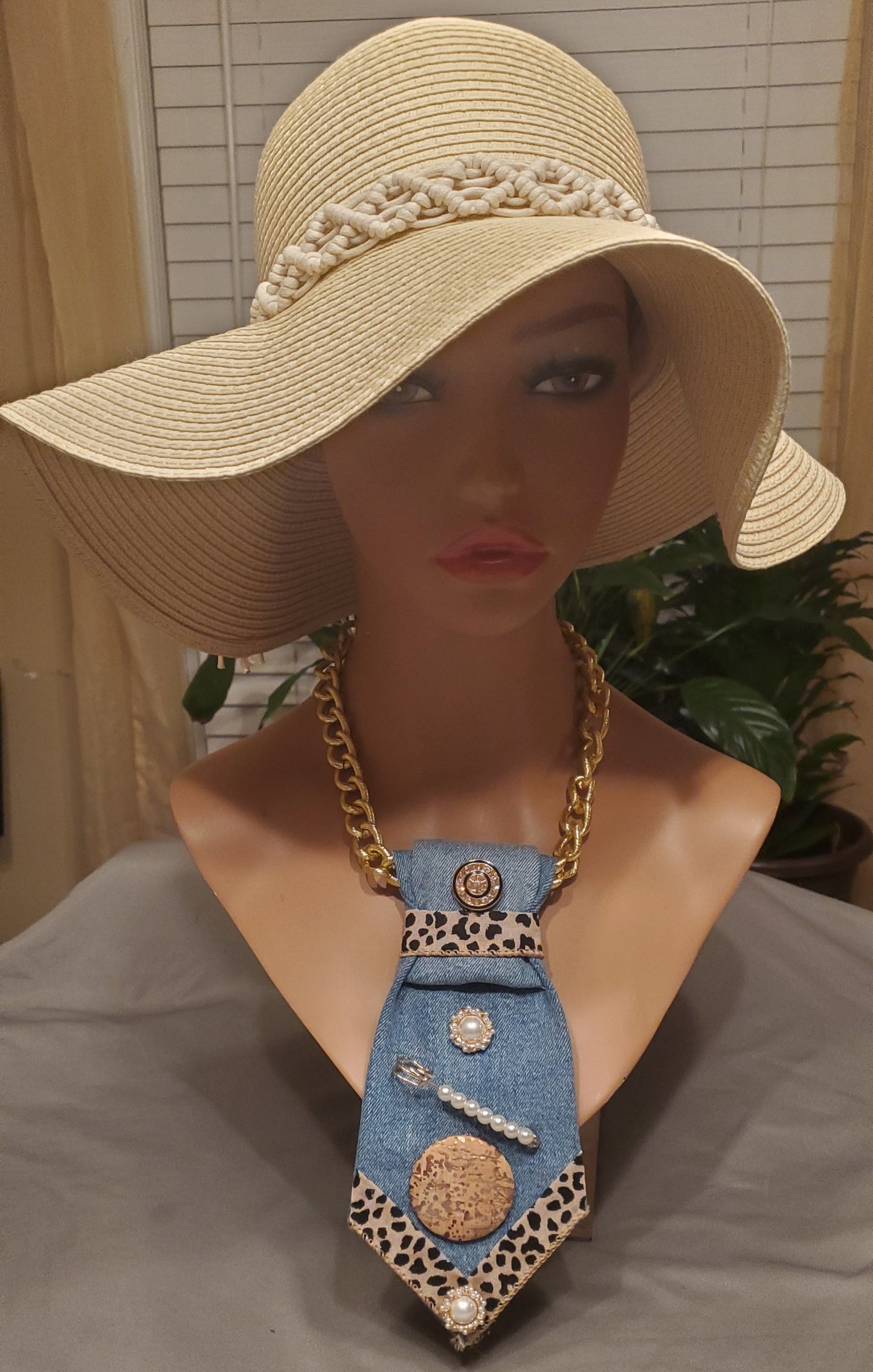Animal Print Denim Luxe Necktie Necklace