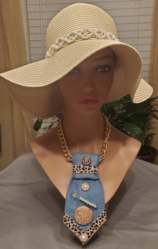 Animal Print Denim Luxe Necktie Necklace