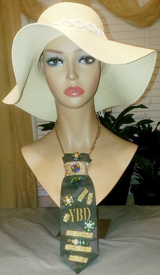 YBD Golden Trim Camo Women's Necktie Necklace