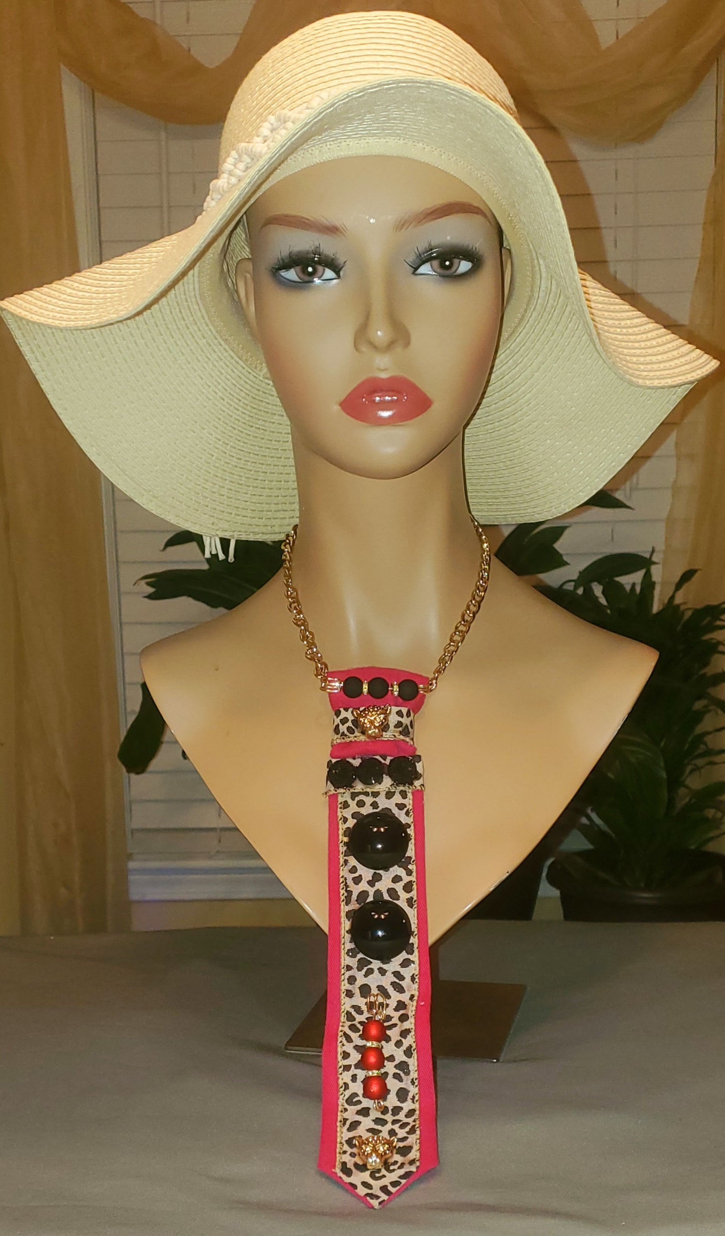 Crimson Safari Cheetah Necktie Necklace for Women