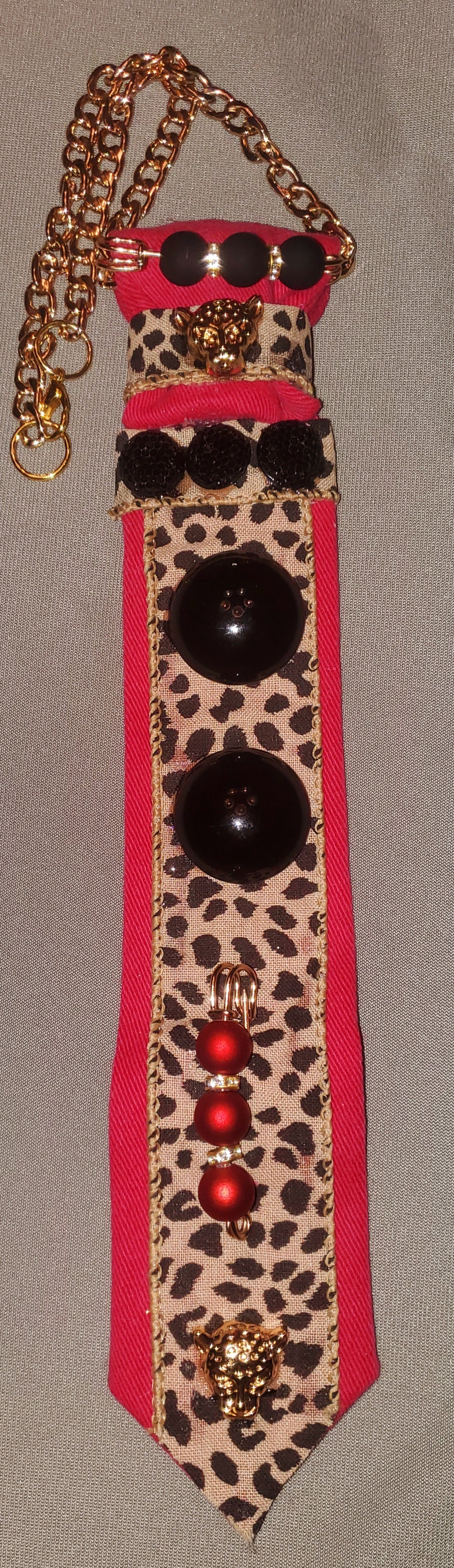 Crimson Safari Cheetah Necktie Necklace for Women