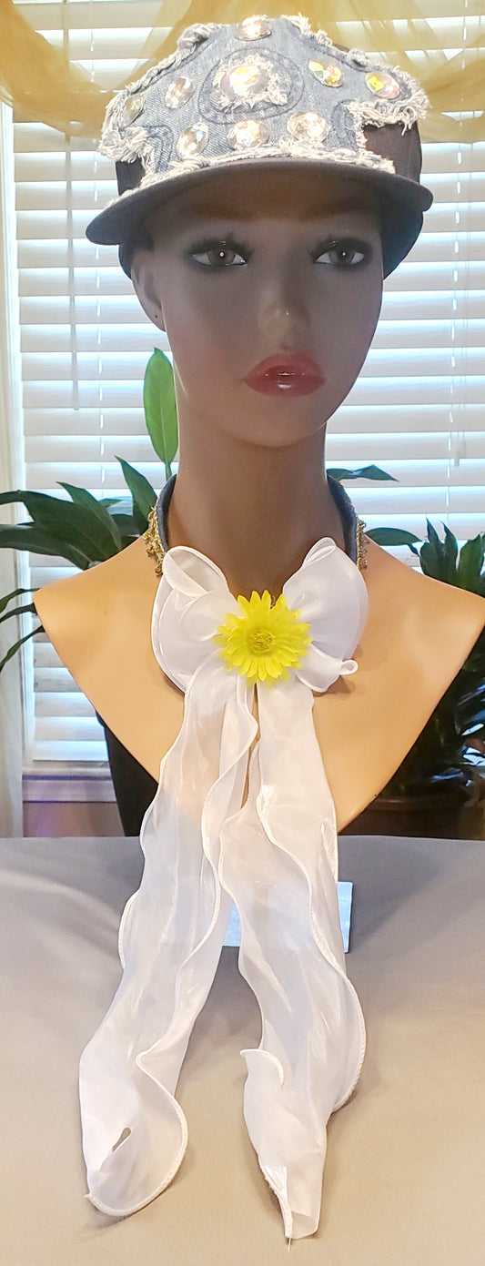 White Ribbon Yellow Floral Necklace