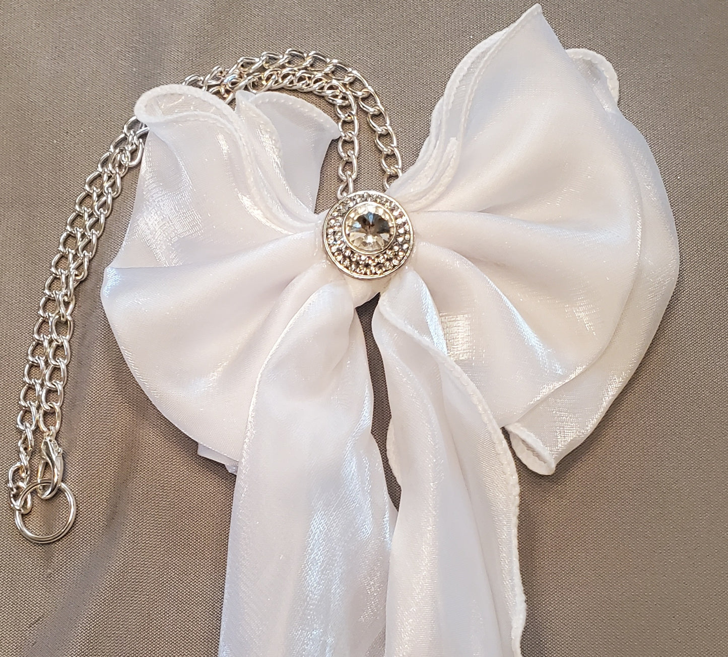 White Ribbon Bow Tie with Rhinestone