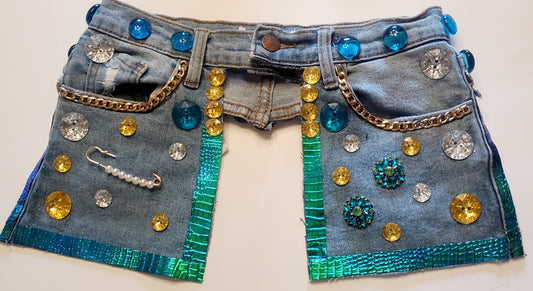 Teal Blue Trimmed Denim Belt  - small (size 4)