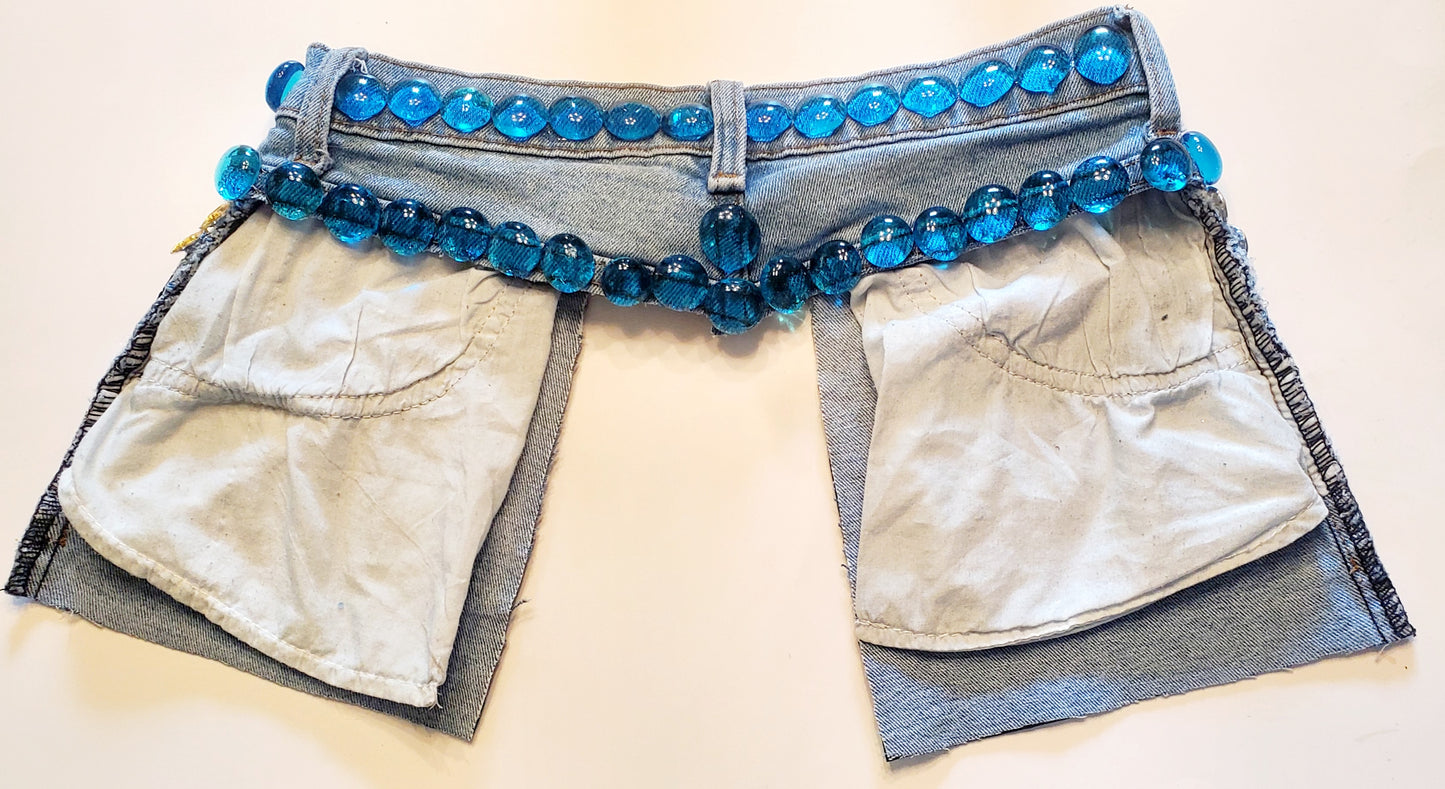 Teal Blue Trimmed Denim Belt  - small (size 4)