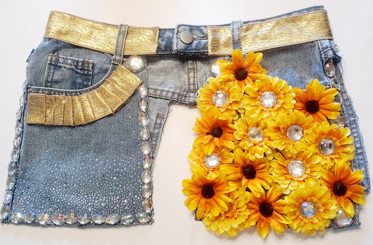 Floral Yellow Denim Belt Accessory - medium (size 7-8)