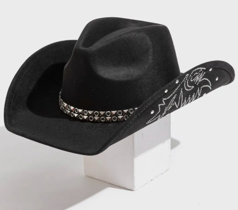 Studded Strap Rhinestone Decor (Black) Western Cowboy Hat