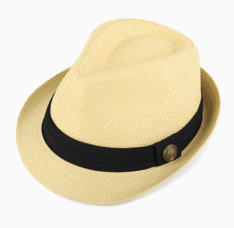 All Weather Woven Fashion Fedora with Black Band & Button