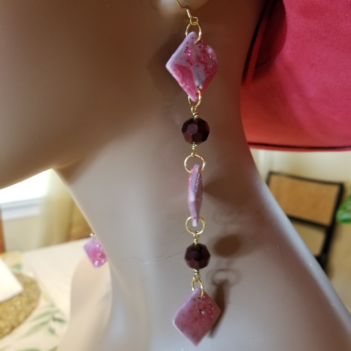 Raspberry Pink Dangle  Earrings