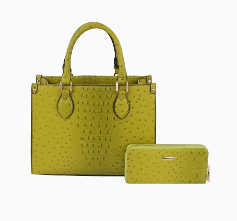 Croc Embossed Classic Tote Set (Sage Green)