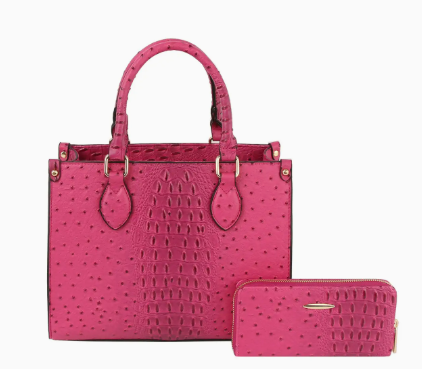Croc Embossed Classic Tote Set (Fuchsia)