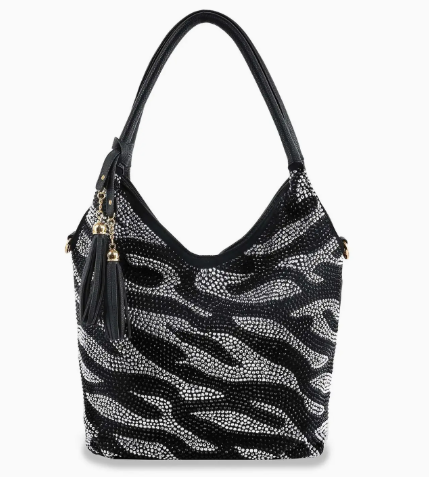 Zebra Rhinestone Pattern Shoulder Bag