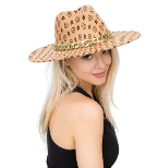 Cuban Chain Monogram Wide Brim Felt Fedora Rancher Hat Camel