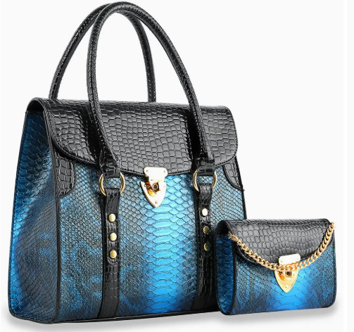 Embossed Unique Hand Tote Set Blue