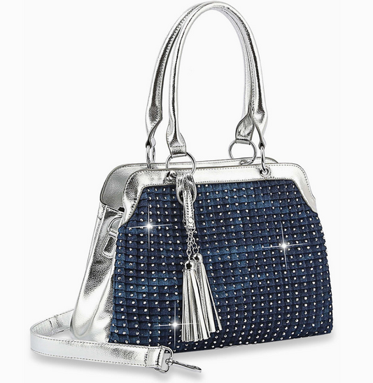 Rhinestone Pleated Hand Tote