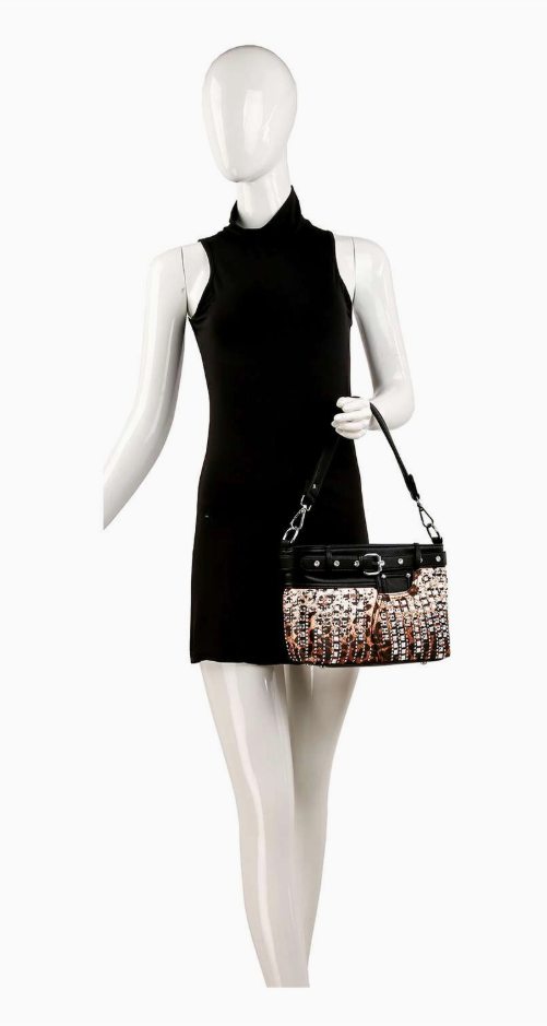 Belted Rhinestone Shoulder Bag